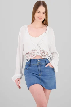 Top manga larga con crochet