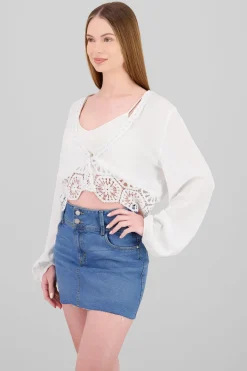 Top manga larga con crochet