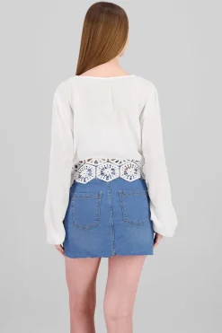 Top manga larga con crochet