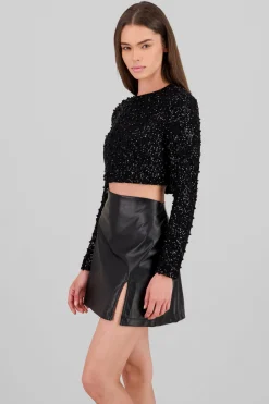 Top manga larga crop lentejuela detalle aplicacion