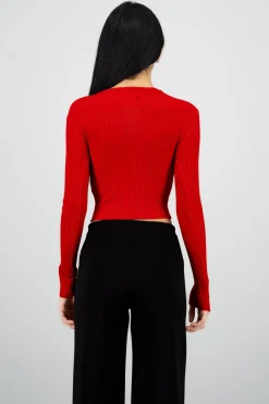 Top manga larga cuello alto acanalado