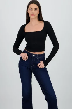 Top manga larga escote cuadrado