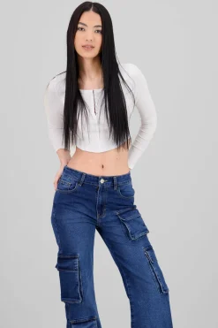 Top manga larga escote cuadrado con broches