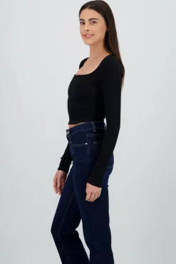 Top manga larga escote cuadrado