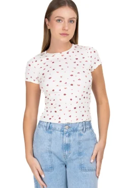 Top manga larga flock mesh corazones