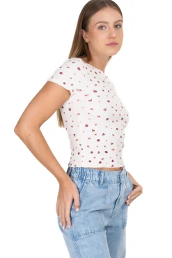 Top manga larga flock mesh corazones