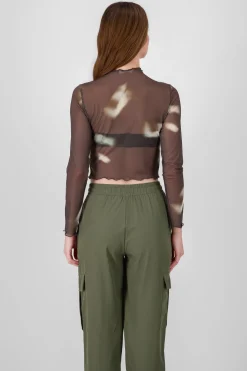 Top manga larga mesh