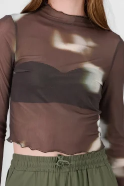 Top manga larga mesh