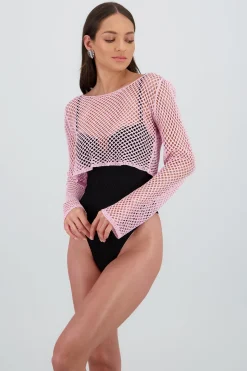 Top manga larga red tejido