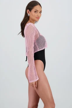 Top manga larga red tejido