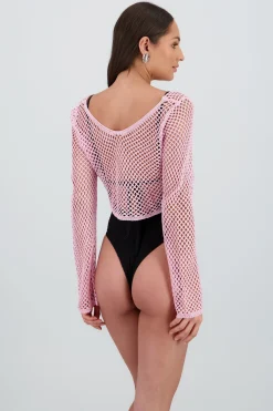 Top manga larga red tejido