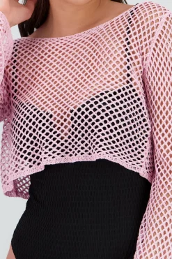 Top manga larga red tejido