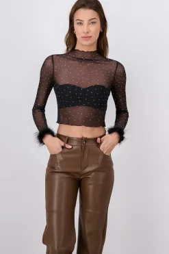 Top Mesh Brillos Plumas