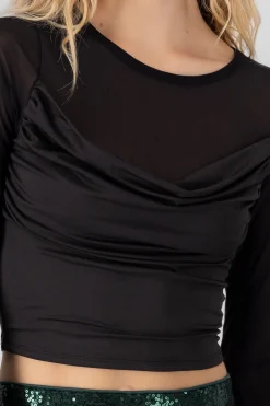 TOP MESH LISO CON MANGA LARGA DRAPEDADO