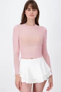 Top Mesh Manga Larga Brillos