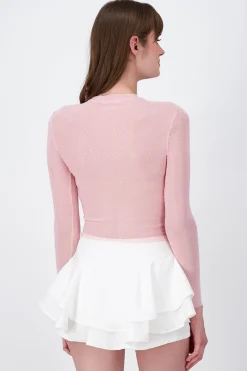 Top Mesh Manga Larga Brillos