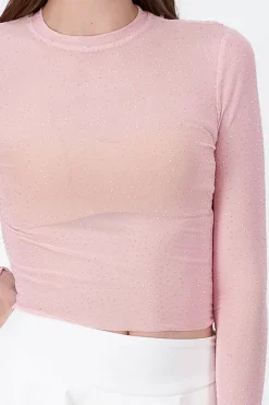 Top Mesh Manga Larga Brillos
