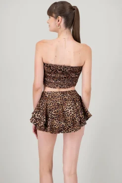 Top mesh strapless animal print
