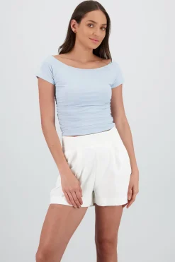 Top off shoulder con manga detalle drapeado