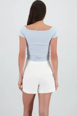 Top off shoulder con manga detalle drapeado