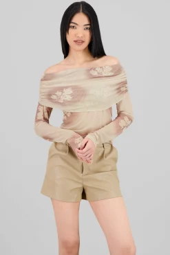 Top off shoulder de mesh con print
