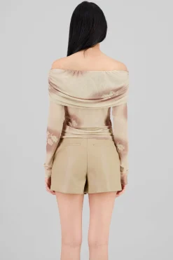 Top off shoulder de mesh con print