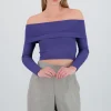 Top off shoulder manga larga rib