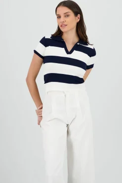 Top polo tejido ligero rayas