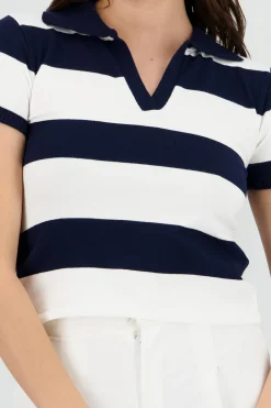 Top polo tejido ligero rayas