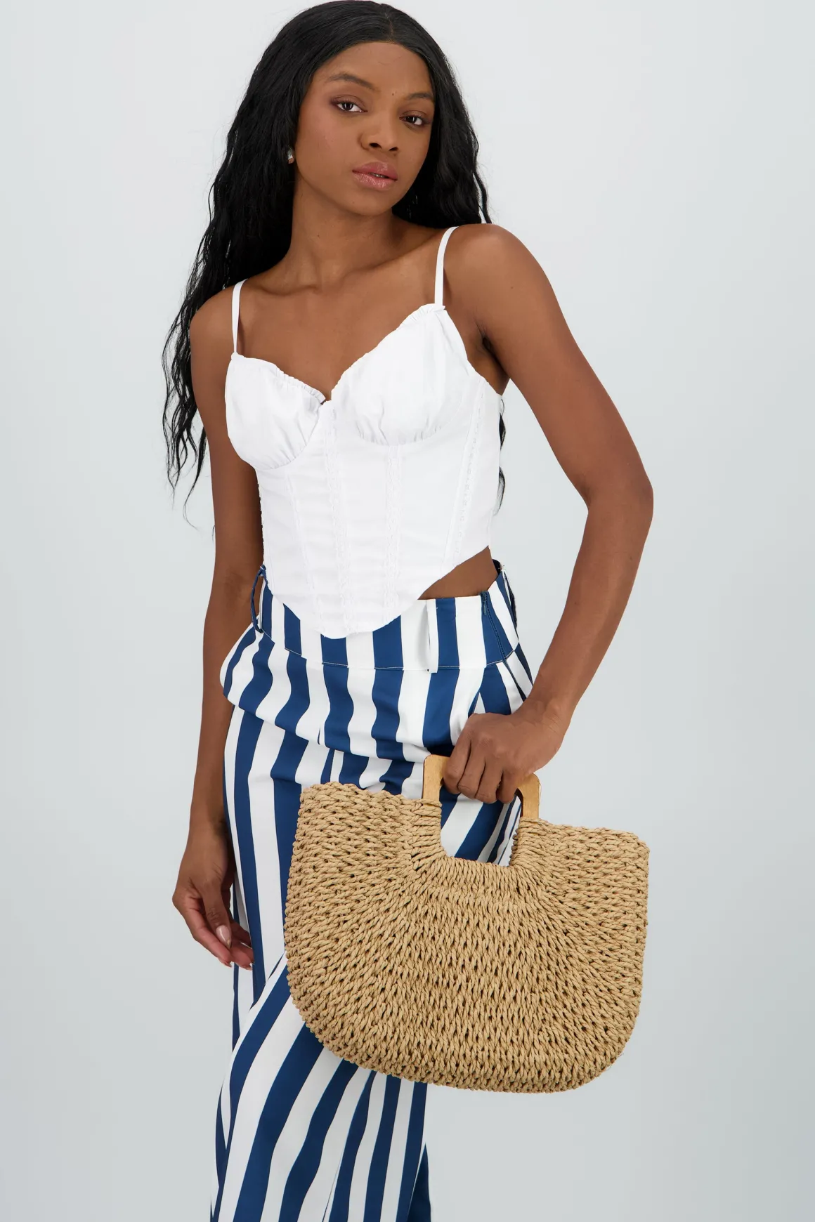 Top popelina tipo corset encaje