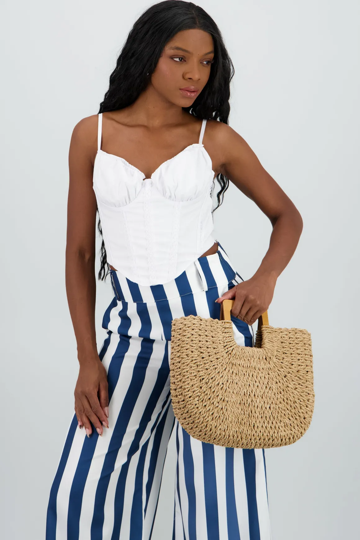 Top popelina tipo corset encaje