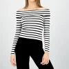 Top rayas off shoulder manga rayas