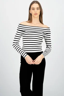 Top rayas off shoulder manga rayas