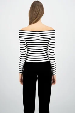 Top rayas off shoulder manga rayas