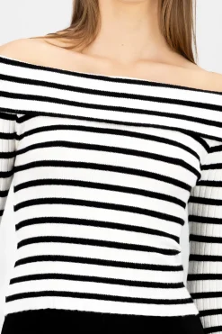 Top rayas off shoulder manga rayas