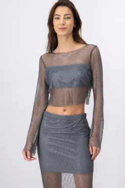 Top red brillos manga larga