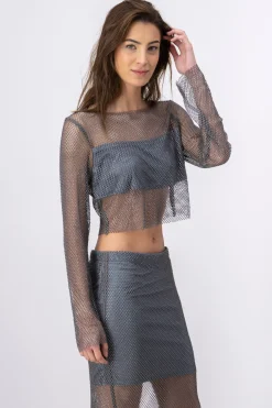 Top red brillos manga larga