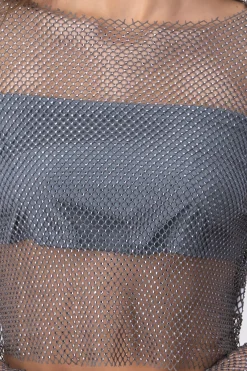 Top red brillos manga larga