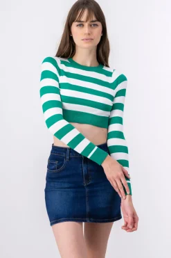 Top rib manga larga cuello redondo rayas