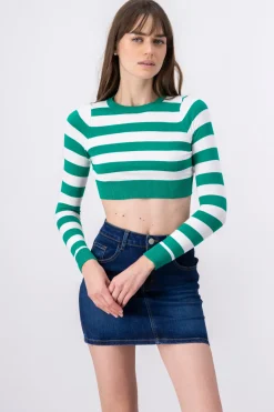 Top rib manga larga cuello redondo rayas