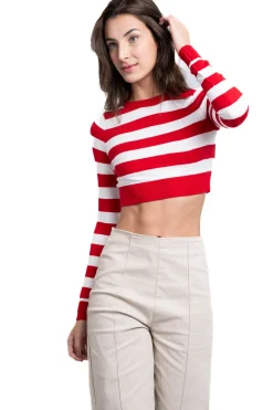 Top rib manga larga cuello redondo rayas