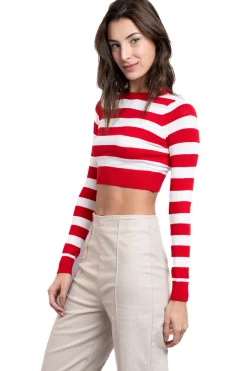 Top rib manga larga cuello redondo rayas