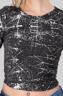 Top rib manga larga detalle foil