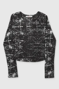 Top rib manga larga detalle foil