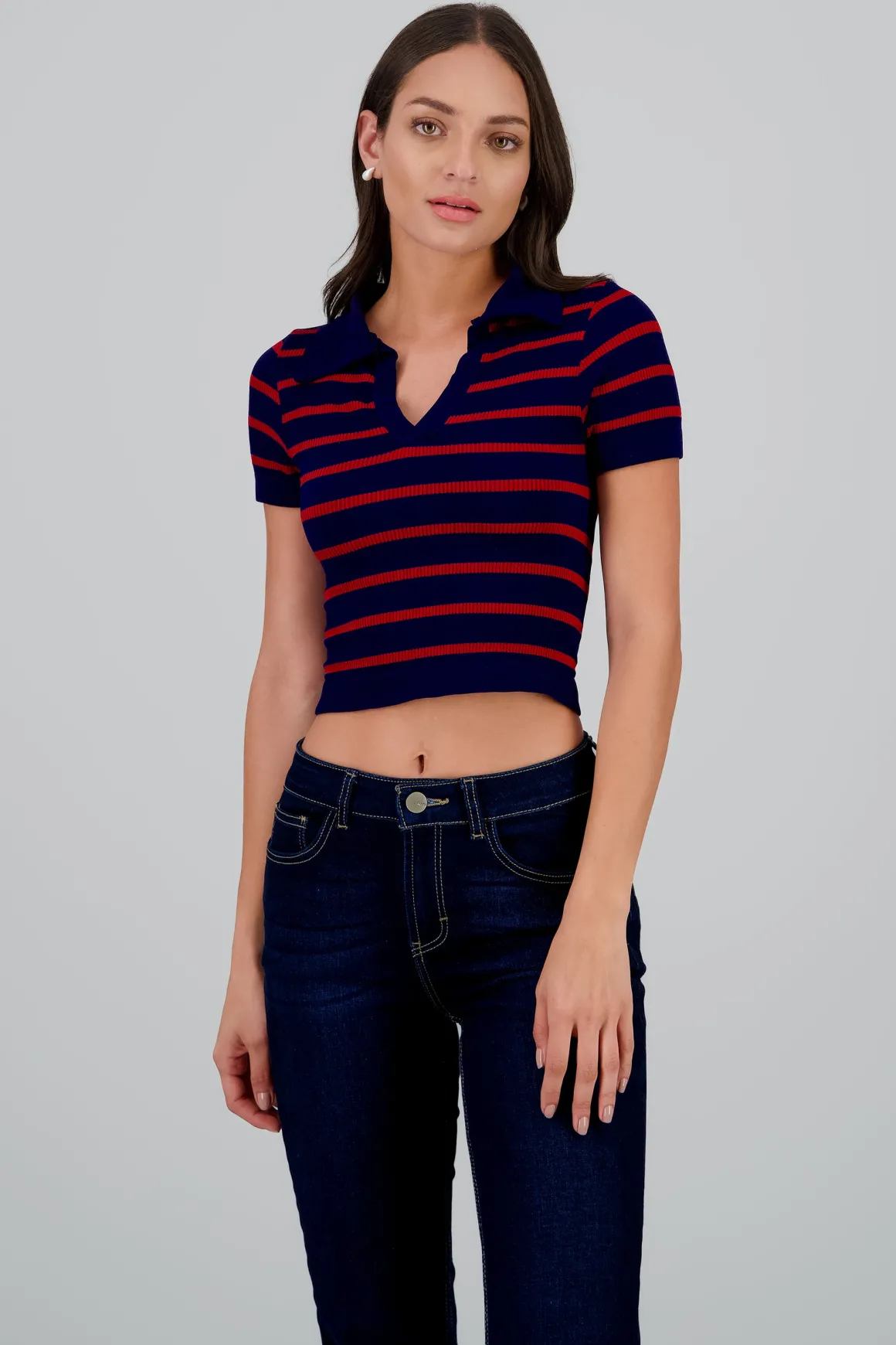 Top seamless rayas cuello polo