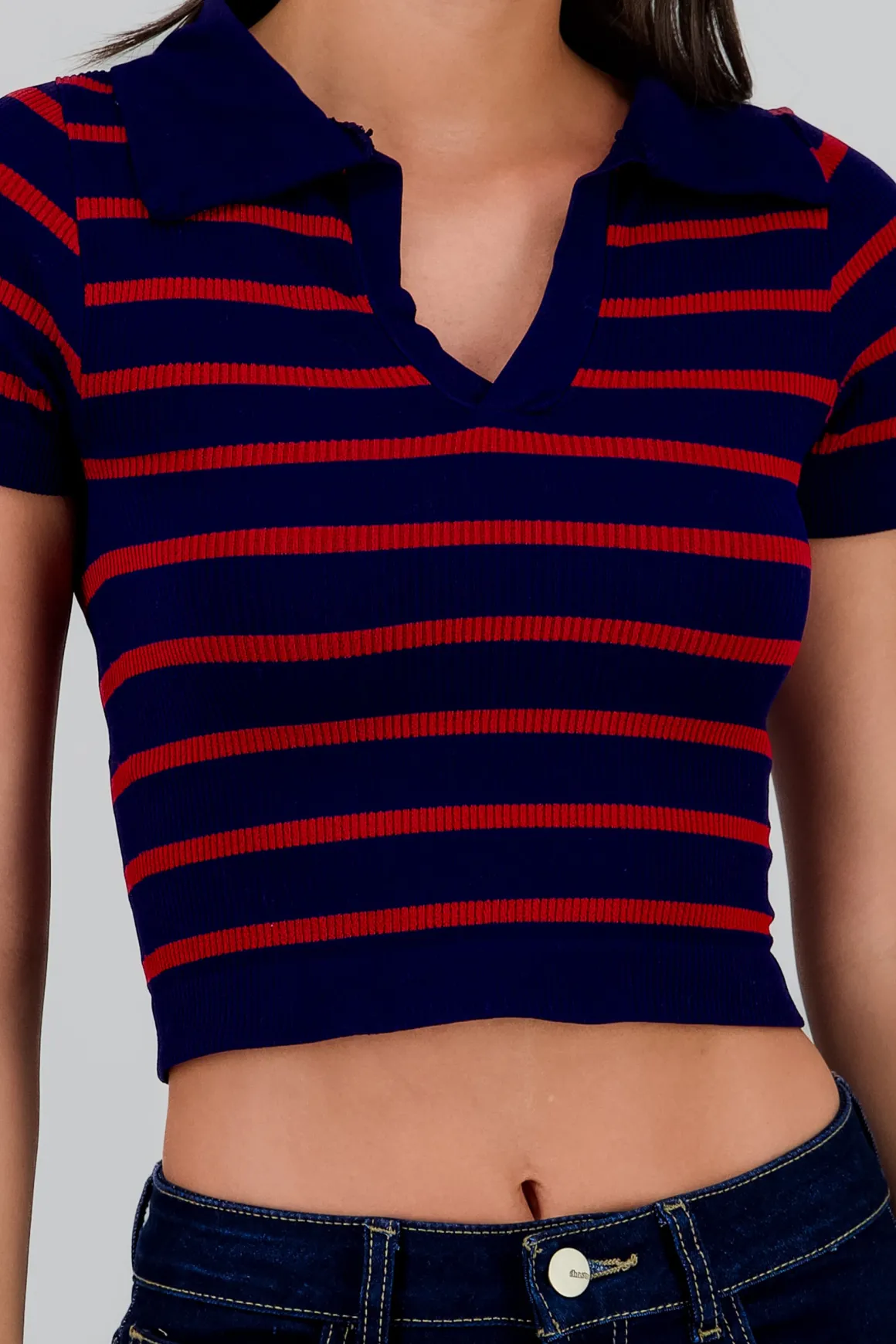 Top seamless rayas cuello polo