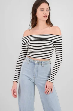 Top sin hombros rayas textura