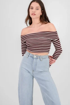 Top sin hombros rayas textura