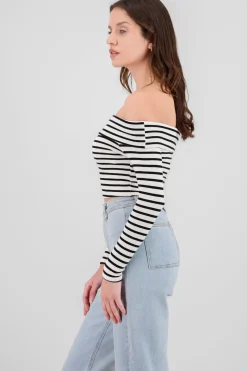 Top sin hombros rayas textura