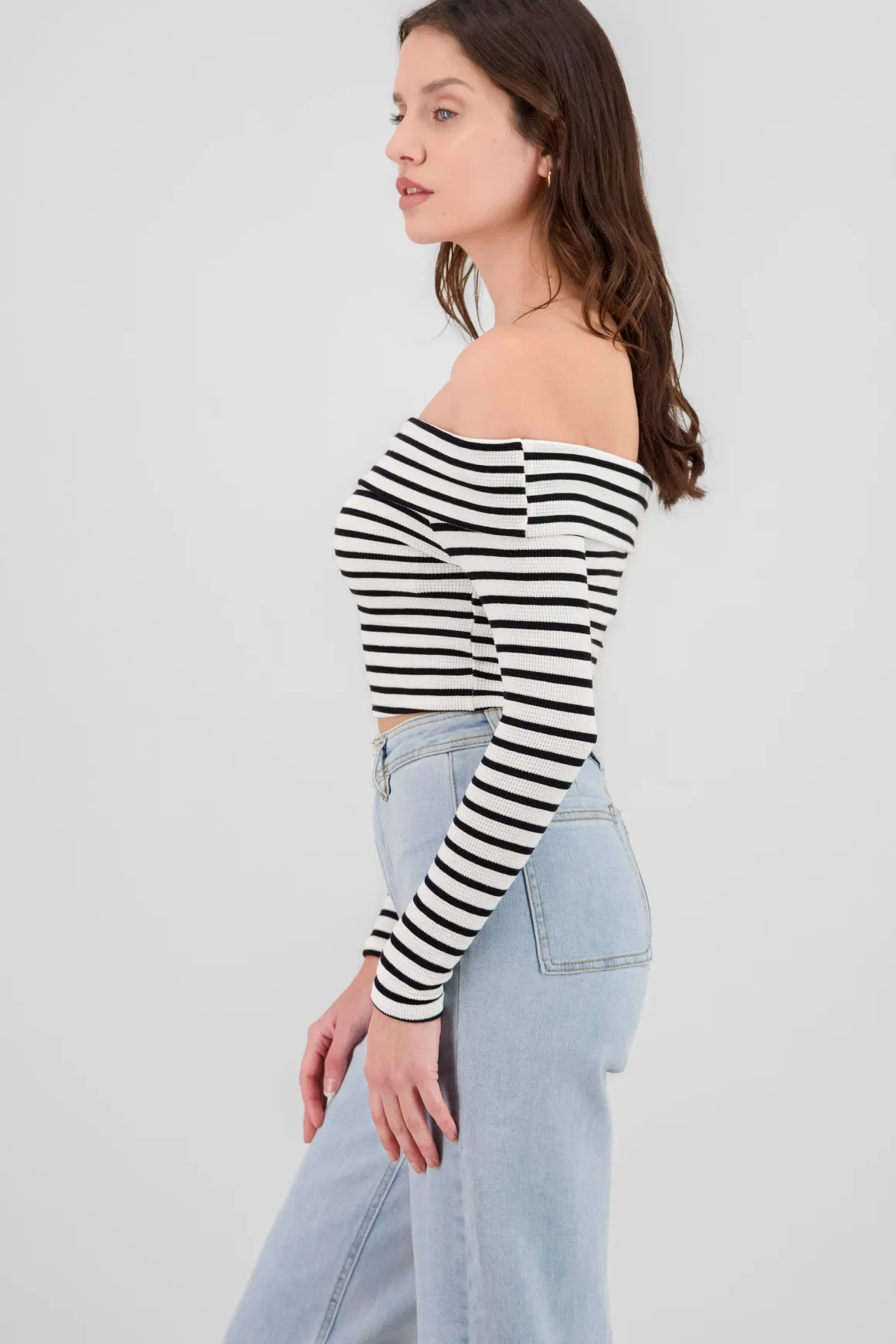 Top sin hombros rayas textura